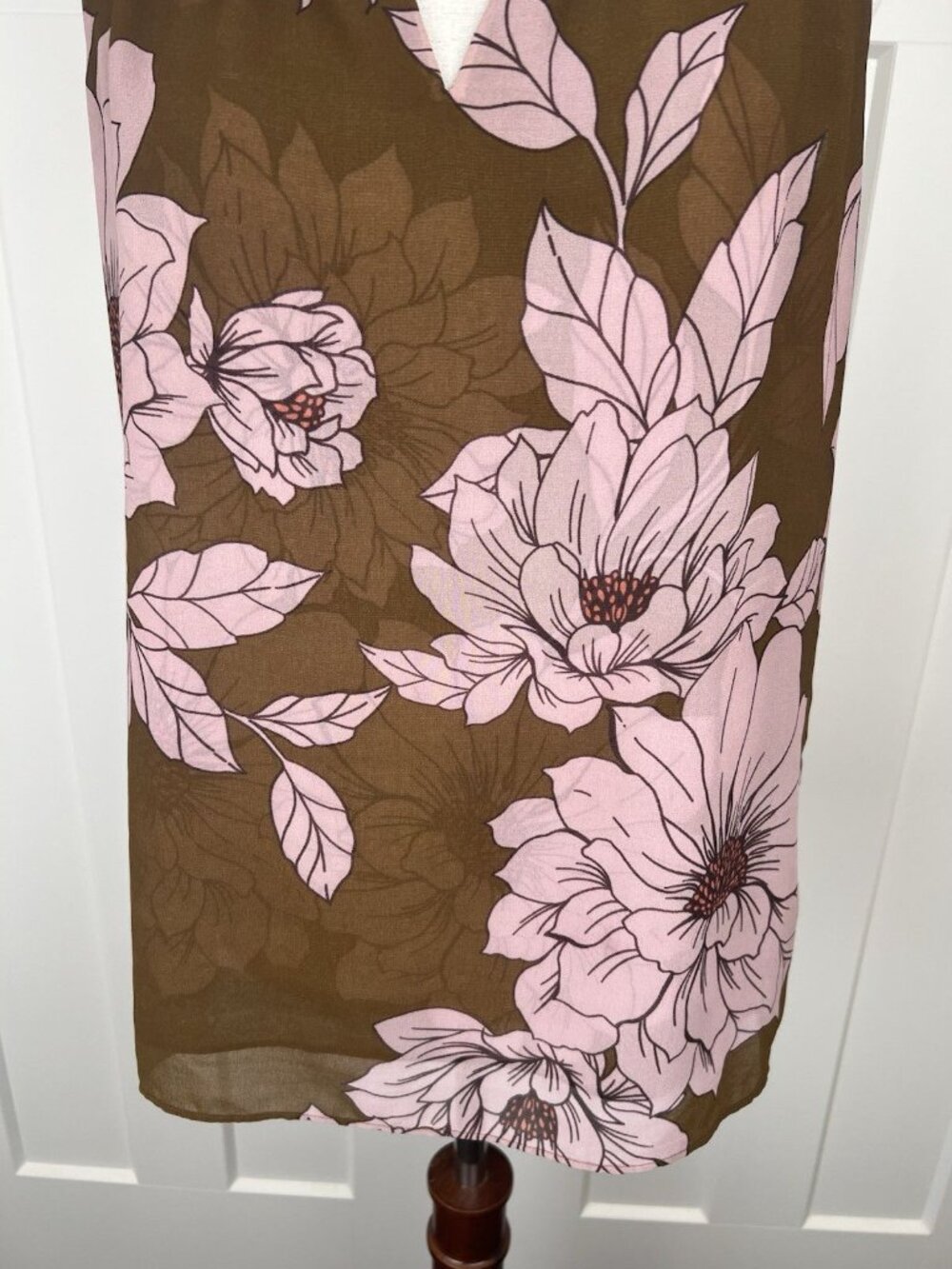 Cabi Hothouse Floral Blouse S Brown Pink Ruffle Neck Sleeveless Sheer Style 4424 - Picture 4 of 8